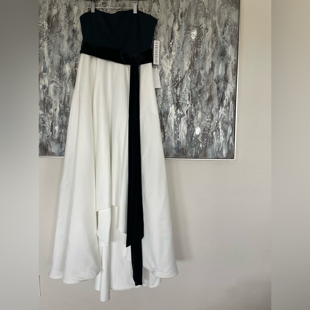Women's JAY GODFREY NWT Elegant Blue & White HiLo Strapless Gown Dress-Size 12
